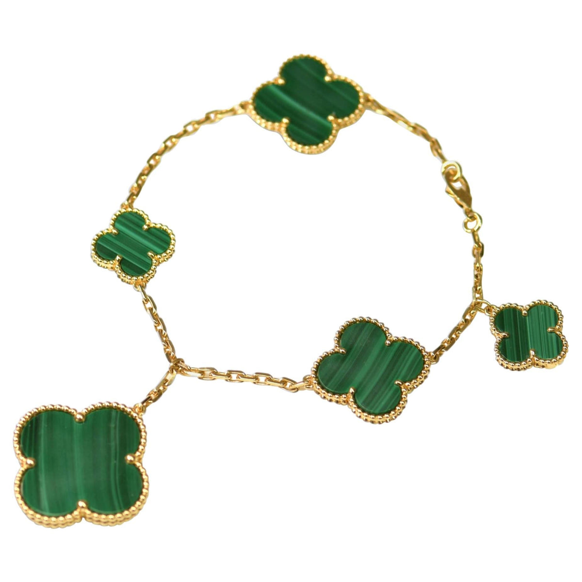 Miro MAGIC CLOVER MALACHITE GOLD BRACELET 5 MOTIFS