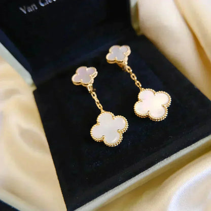 Miro CLOVER 2 MOTIF WHITE MOP EARRINGS