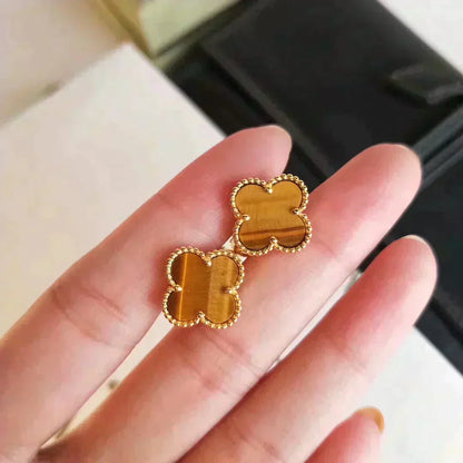 Miro クローバーミディアム 1モチーフ タイガーアイ ピアス