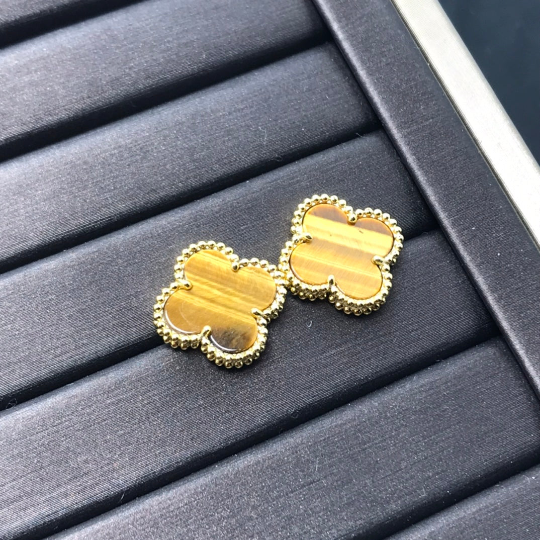 Miro クローバーミディアム 1モチーフ タイガーアイ ピアス