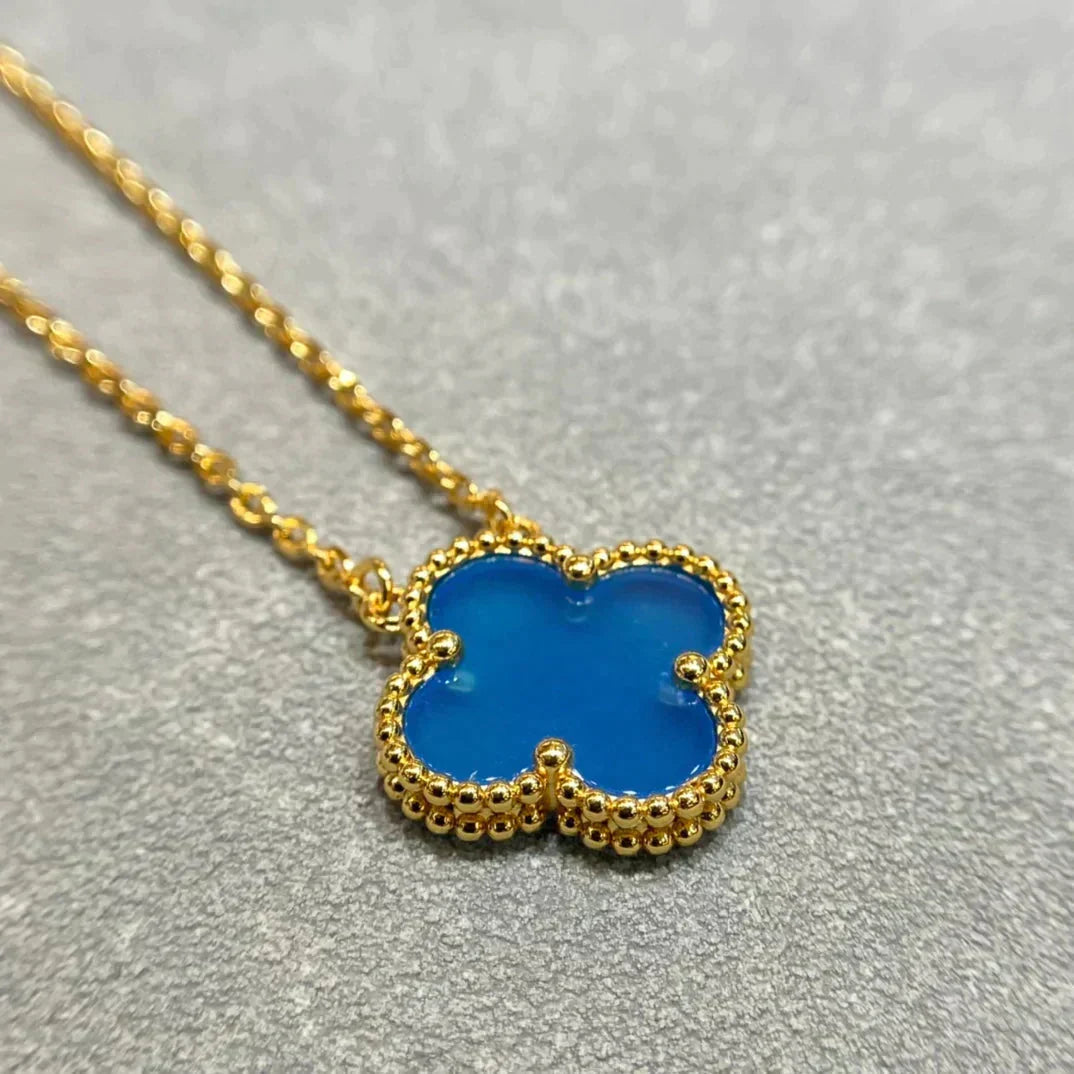 Miro CLOVER 15MM BLUE AGATE NECKLACE