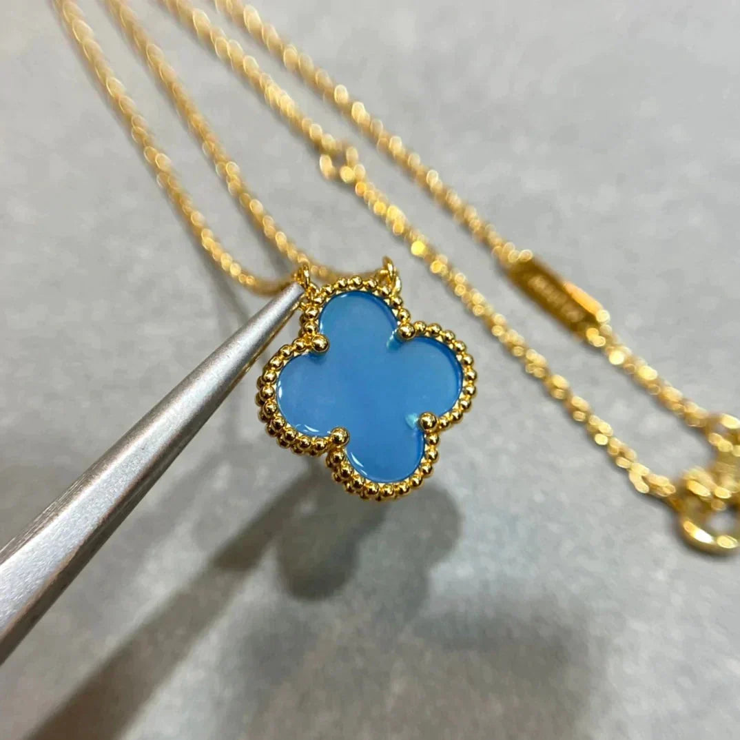Miro CLOVER 15MM BLUE AGATE NECKLACE