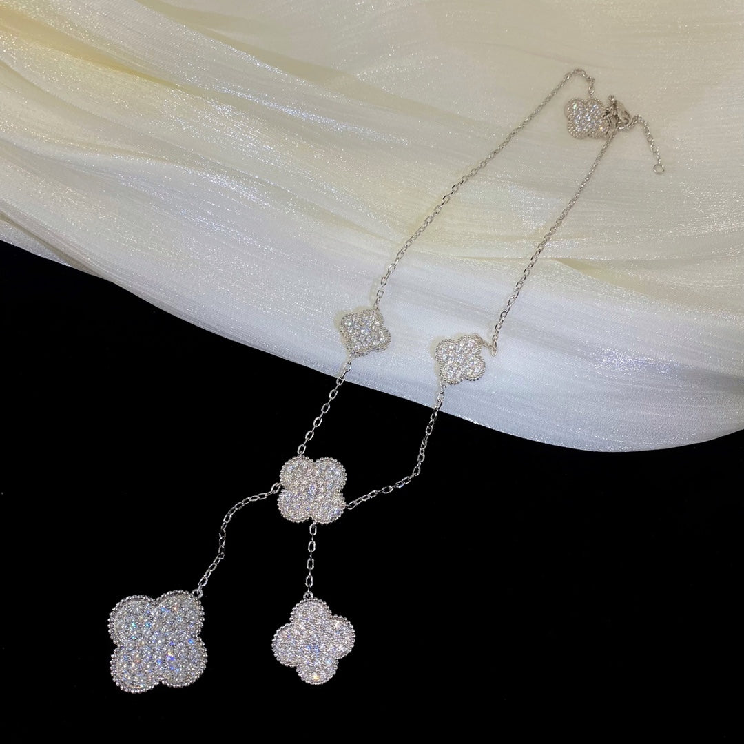 Miro CLOVER 5 MOTIFS SILVER DIAMONDS NECKLACE