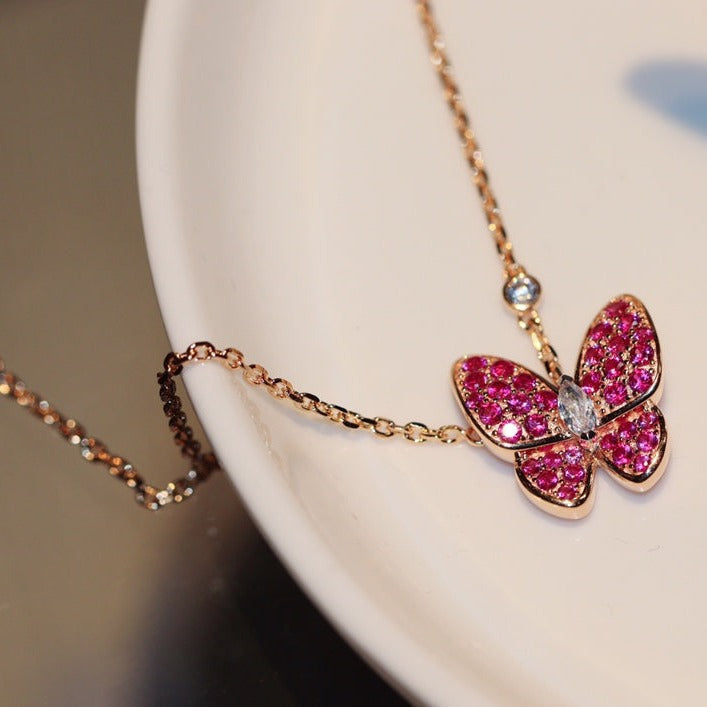 Miro BUTTERFLY RED DIAMOND ROSE GOLD NECKLACE