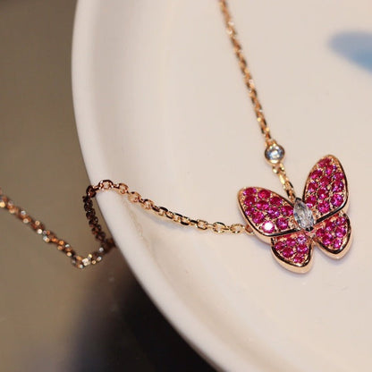 Miro BUTTERFLY RED DIAMOND ROSE GOLD NECKLACE