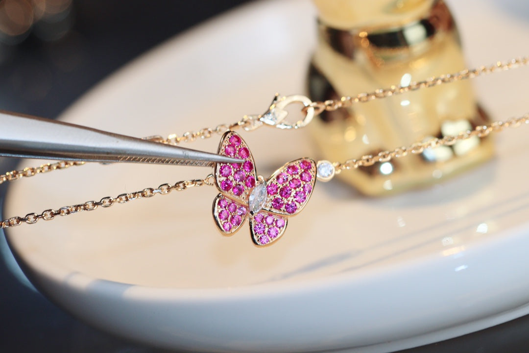 Miro BUTTERFLY RED DIAMOND ROSE GOLD NECKLACE