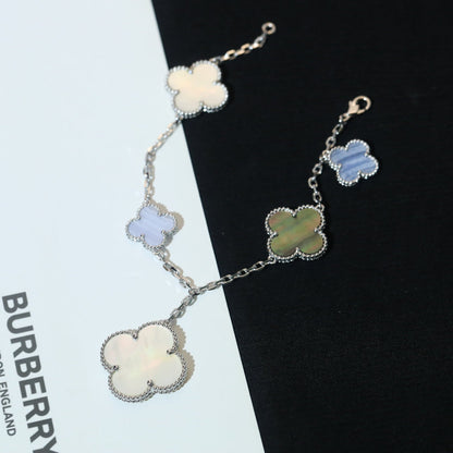 Miro CLOVER BRACELET 5 MOTIFS MOP CHALCEDONY SILVER