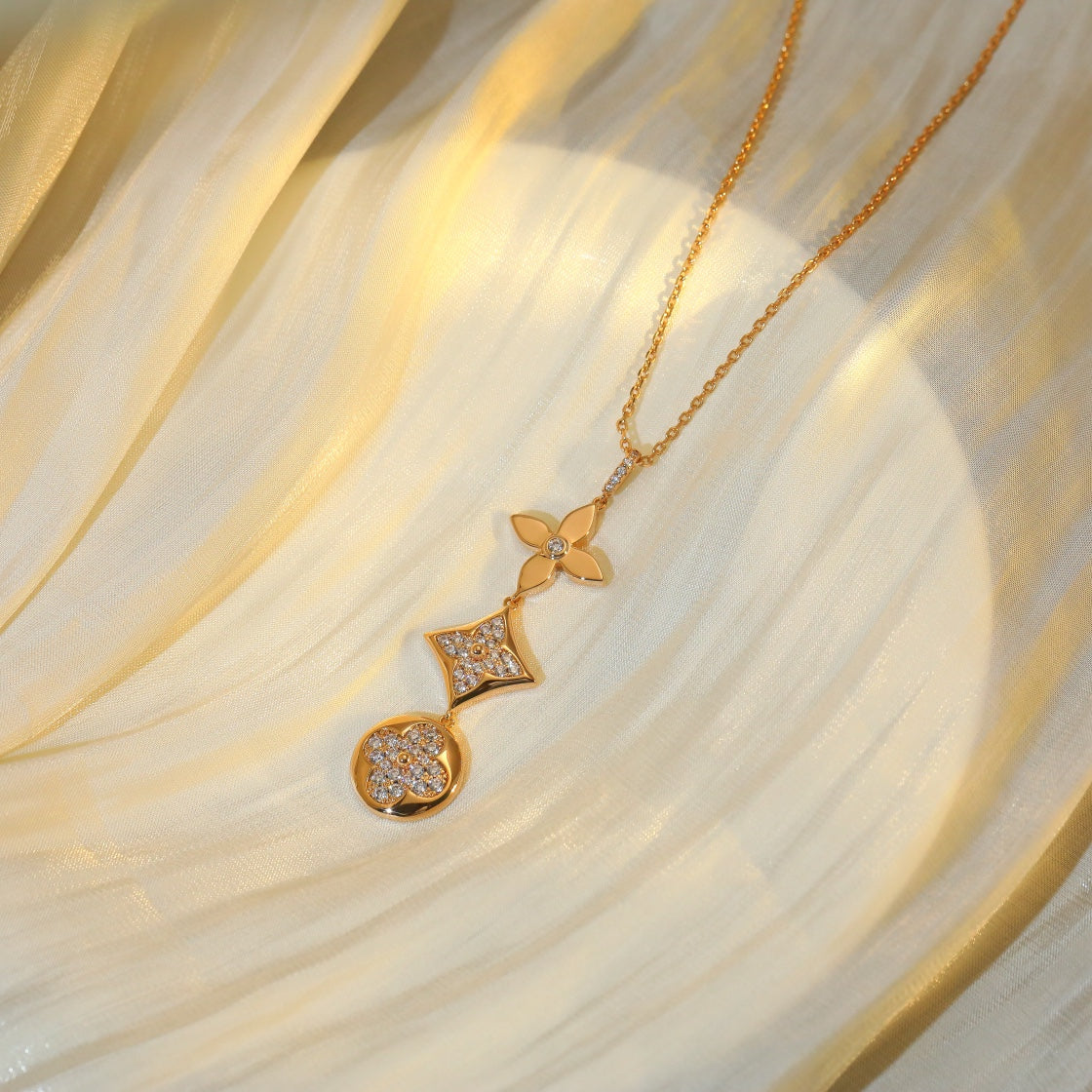 Miro STAR AND SUN DIAMOND PINK GOLD NECKLACE