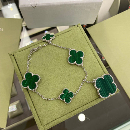 Miro CLOVER 5 MOTIFS SIVLER MALACHITE BRACELET