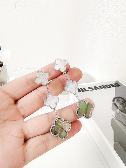 Miro CLOVER 3 MOTIFS CHALCEDONY DARK MOP SILVER EARRINGS