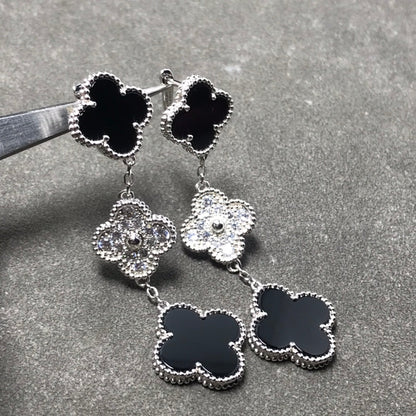 Miro CLOVER 3 MOTIF DIAMOND ONYX SILVER EARRINGS