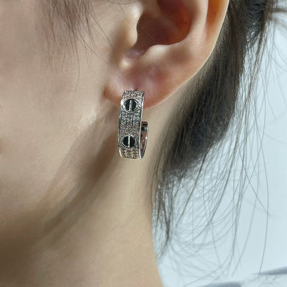 Miro LOVE CERAMIC DIAMOND PAVED SILVER EARRINGS