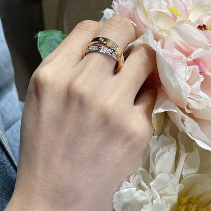 Miro LOVE PINK GOLD SILVER DIAMOND DOUBLE RING