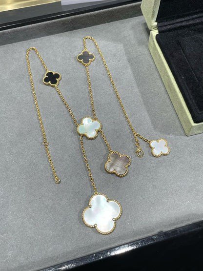 Miro CLOVER 6 MOTIF MOP ONYX GOLD NECKLACE