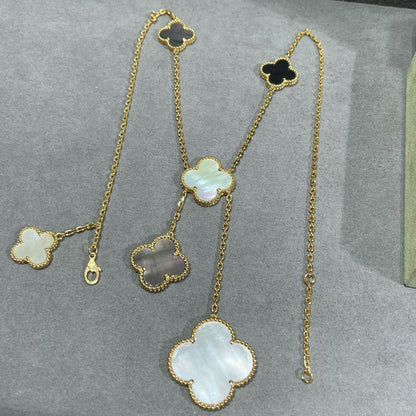 Miro CLOVER 6 MOTIF MOP ONYX GOLD NECKLACE