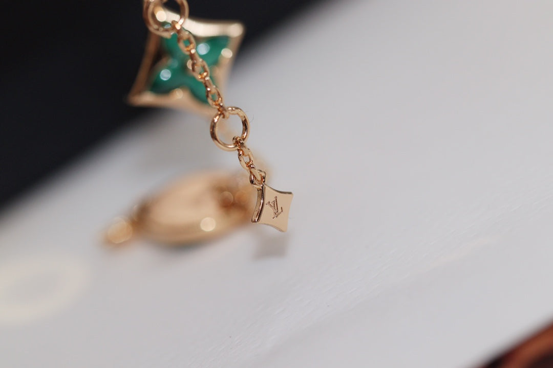 Miro STAR AND SUN 4 MOTIF PINK GOLD MALACHITE BRACELET