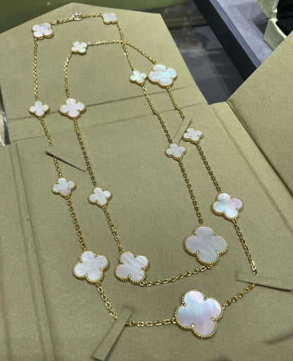 Miro CLOVER 16 MOTIF WHITE MOP GOLD NECKLACE