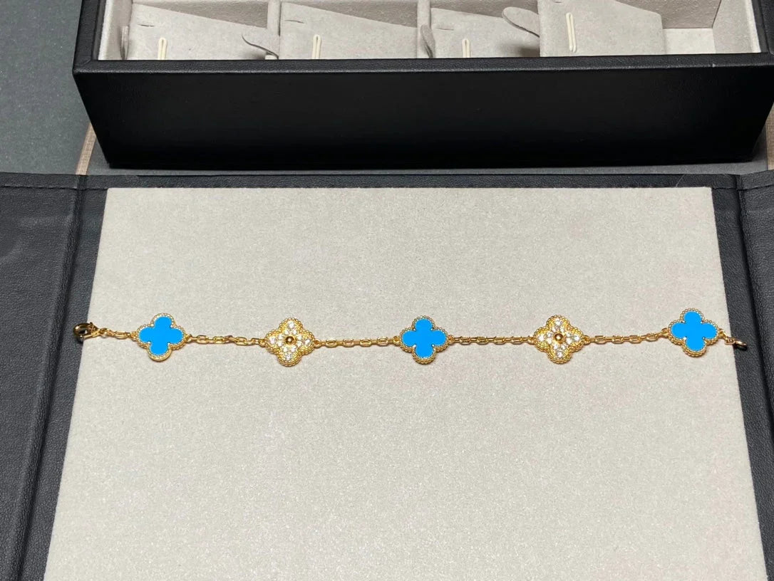 [Miro ]New CLOVER 5 MOTIF BLUE AGATE BRACELET COLLECTION