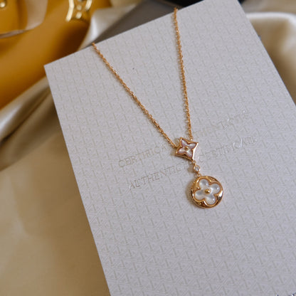 Miro STAR AND SUN WHITE MOP 2 MOTIF PINK GOLD NECKLACE