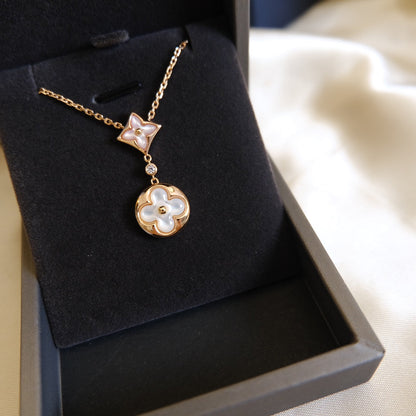 Miro STAR AND SUN WHITE MOP 2 MOTIF PINK GOLD NECKLACE