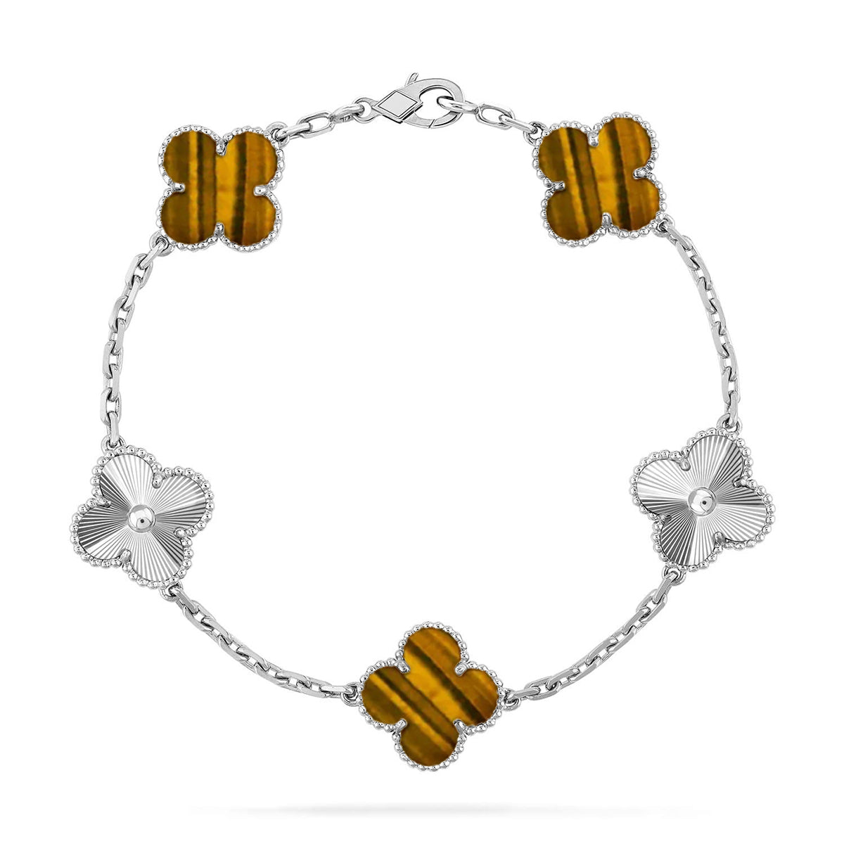 [Miro ]New  CLOVER 5 MOTIFS TIGER EYE BRACELET COLLECTION