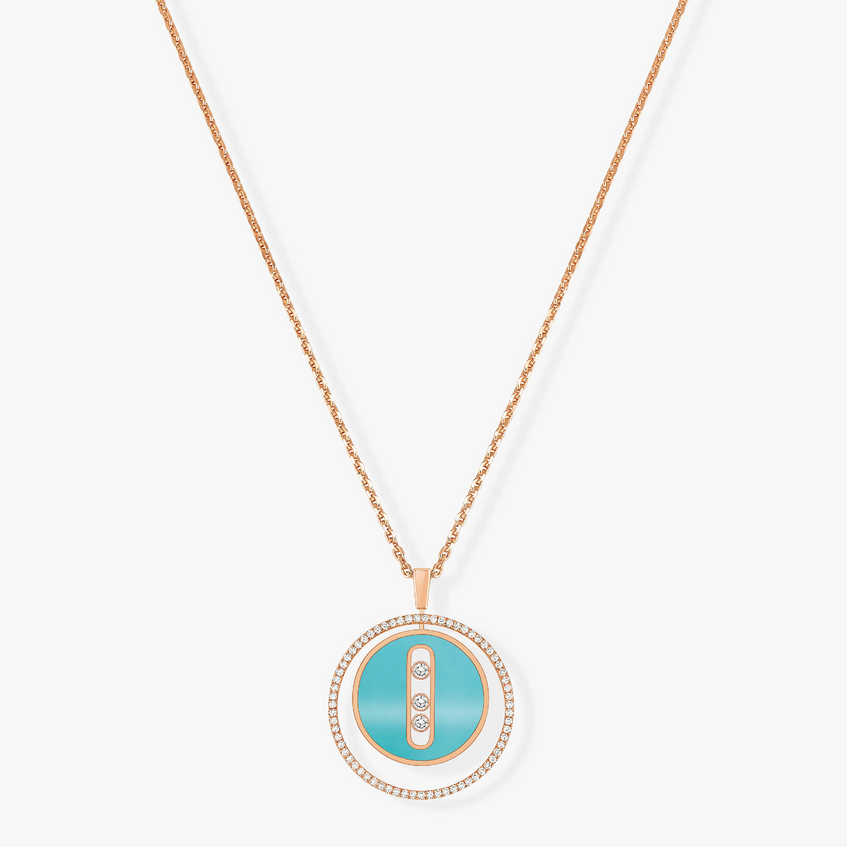 [Miro ]Miro  MOVE 3 DIAMONDS TURQUOISE PINK GOLD DIAMOND NECKLACE
