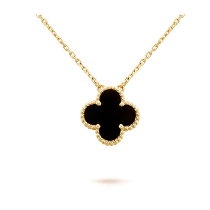 Miro CLOVER 15MM BLACK ONYX SINGLE FLOWER NECKLACE