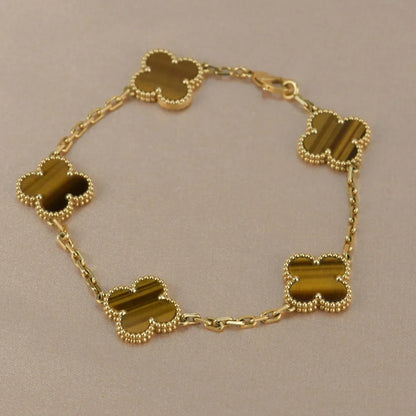 [Miro ]New  CLOVER 5 MOTIFS TIGER EYE BRACELET COLLECTION