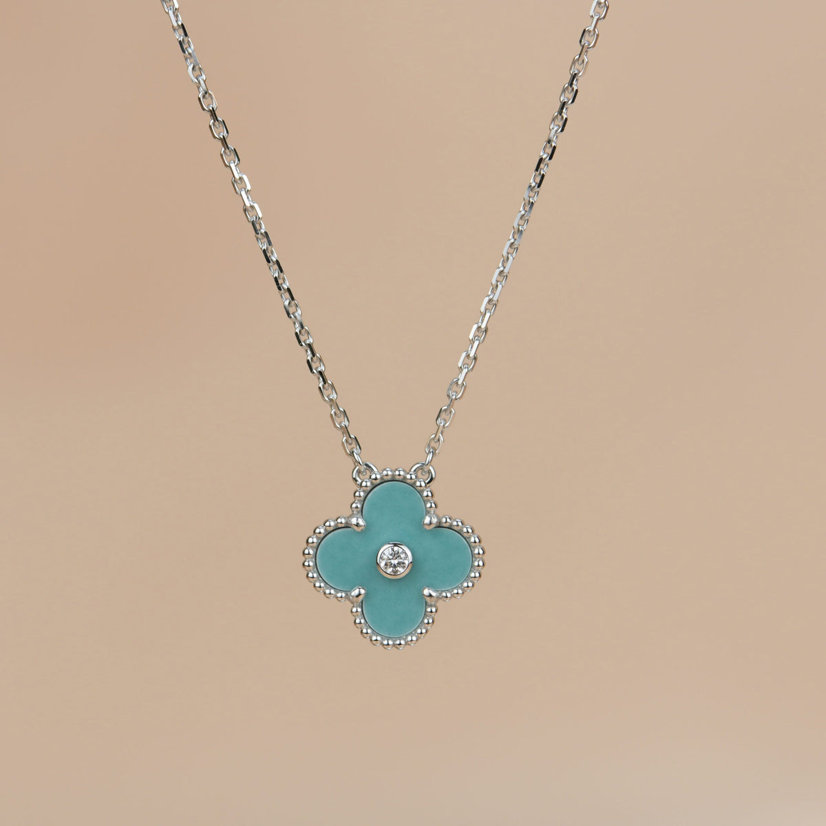 Miro CLOVER 15MM DIAMOND SVRES PORCELAIN  NECKLACE SILVER