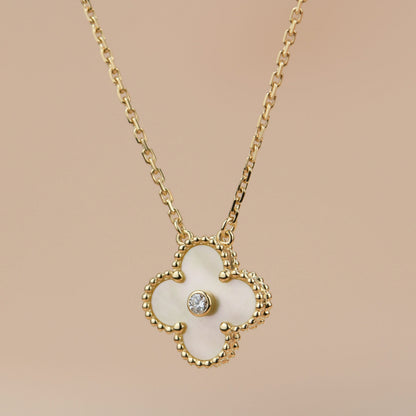 Miro CLOVER 15MM DIAMOND GOLD MOTHER OF PEARL NECKLACE