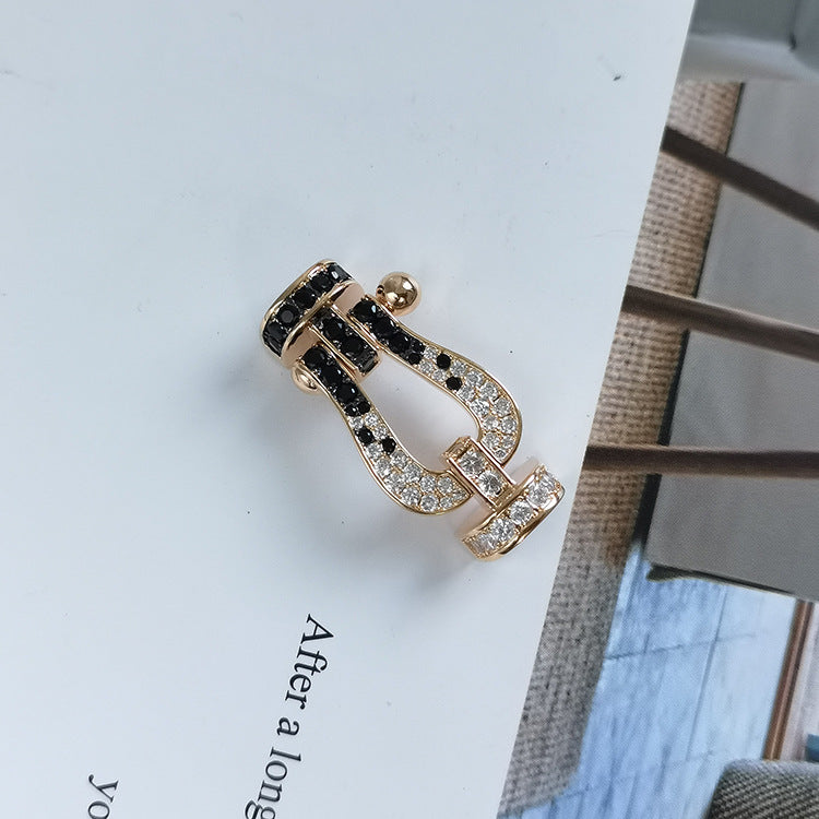Miro FORCE LARGE HORSESHOE BLACK WHITE DIAMOND BRACELET SILVER