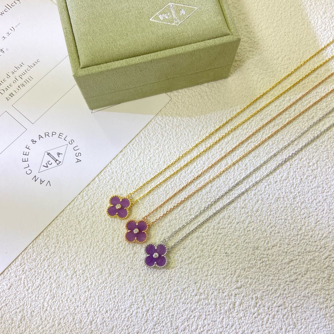 Miro CLOVER 15MM DIAMOND  PURPLE VIOLET NECKLACE