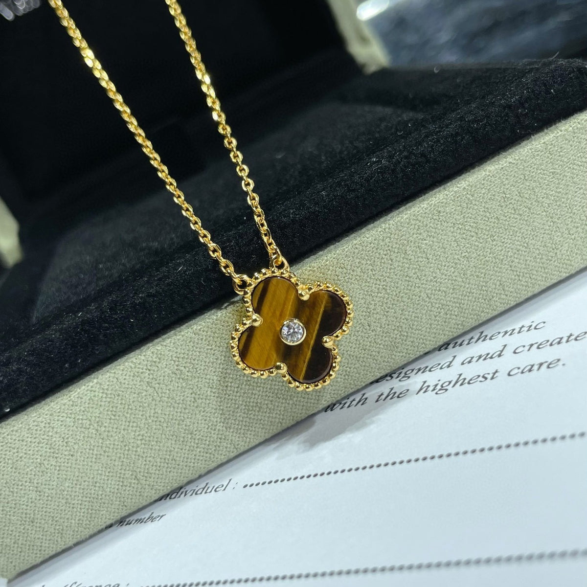 Miro CLOVER 15MM DIAMOND AND YELLOW TIGER'S EYE AGATE necklace