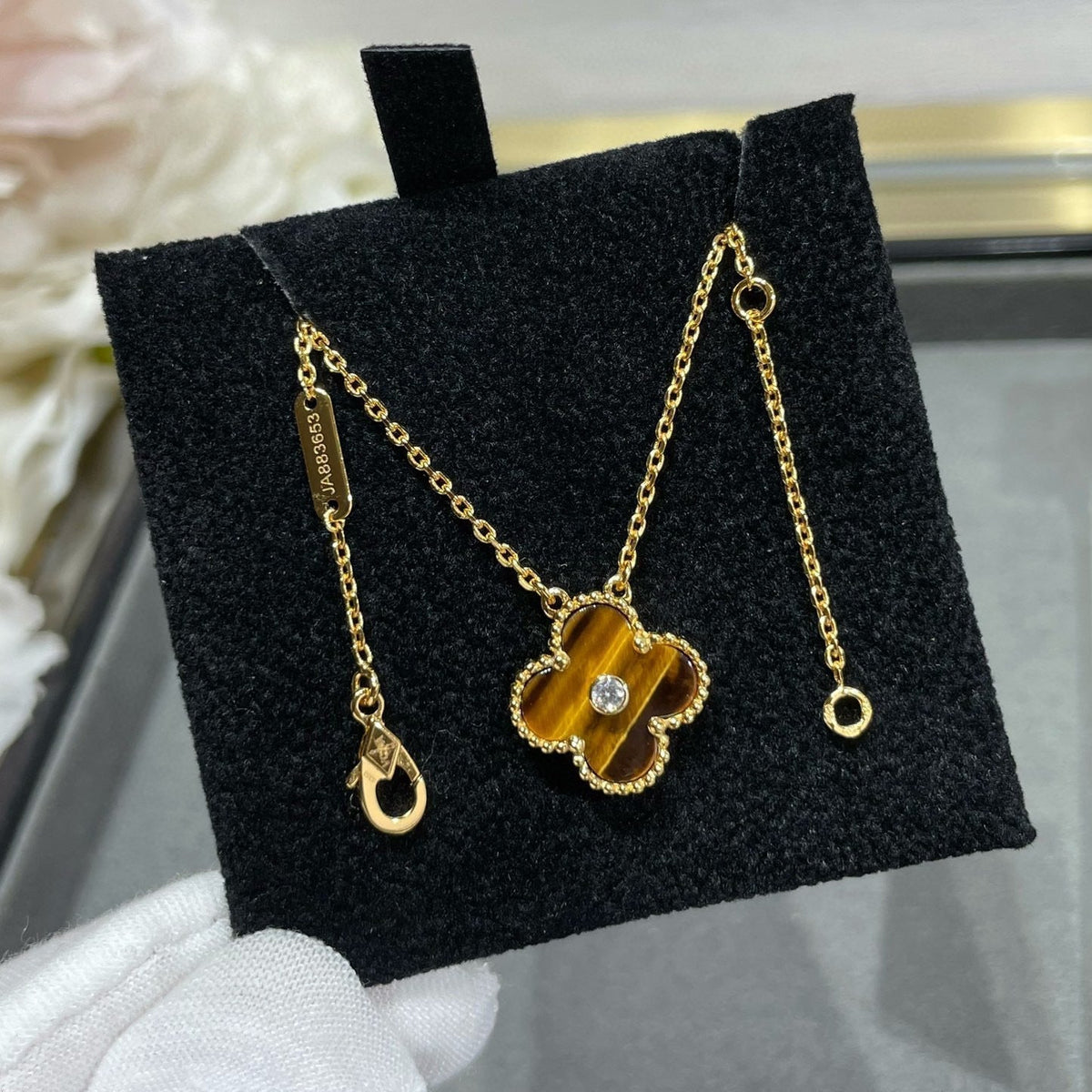 Miro CLOVER 15MM DIAMOND AND YELLOW TIGER'S EYE AGATE necklace