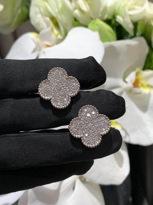 [Miro ] CLOVER 20MM MOTIFS DIAMOND STUD EARRINGS SILVER