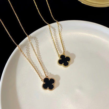 Miro CLOVER 15MM BLACK ONYX SINGLE FLOWER NECKLACE