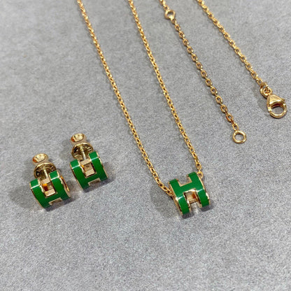 Miro POP H GREEN NECKLACE SILVER AND GOLD