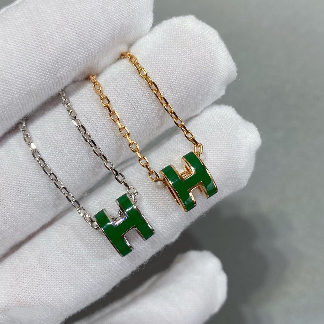 Miro POP H GREEN NECKLACE SILVER AND GOLD