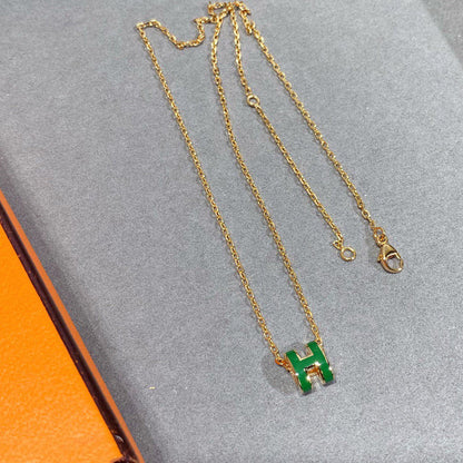 Miro POP H GREEN NECKLACE SILVER AND GOLD
