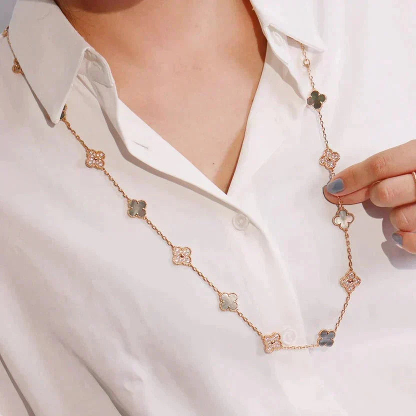 Miro CLOVER 20 MOTIFS DARK MOP DIAMOND  NECKLACE