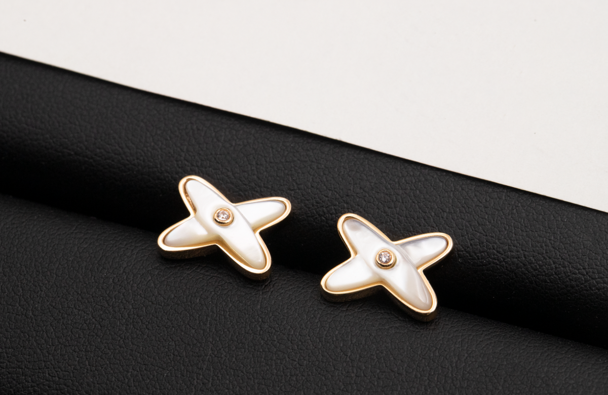 Miro JEUX DE WHITE MOP PINK GOLD DIAMOND EARRINGS