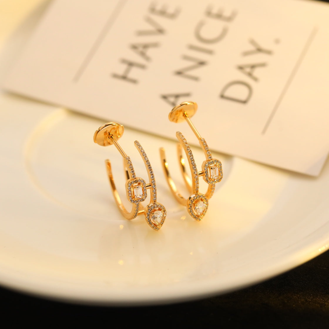 [Miro ]CREOLES MY TWIN 2 RANGS SILVER DIAMOND EARRINGS