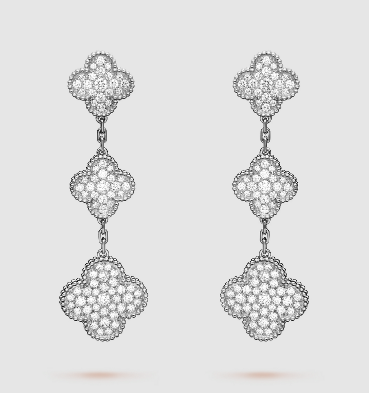 Miro CLOVER 3 MOTIF DIAMOND SILVER DROP EARRINGS