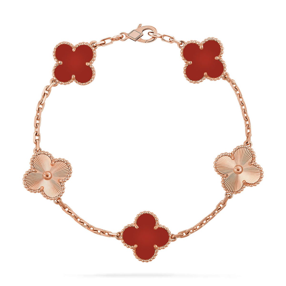 [Miro ]New  CLOVER 5 MOTIF RED CORNELIAN BRACELET COLLECTION