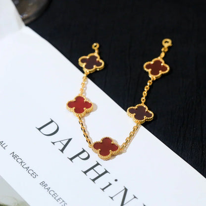 [Miro ]New  CLOVER 5 MOTIF RED CORNELIAN BRACELET COLLECTION