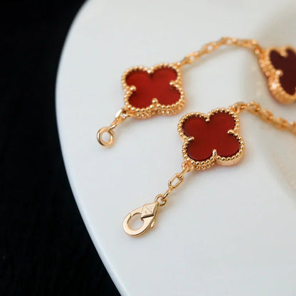 [Miro ]New  CLOVER 5 MOTIF RED CORNELIAN BRACELET COLLECTION