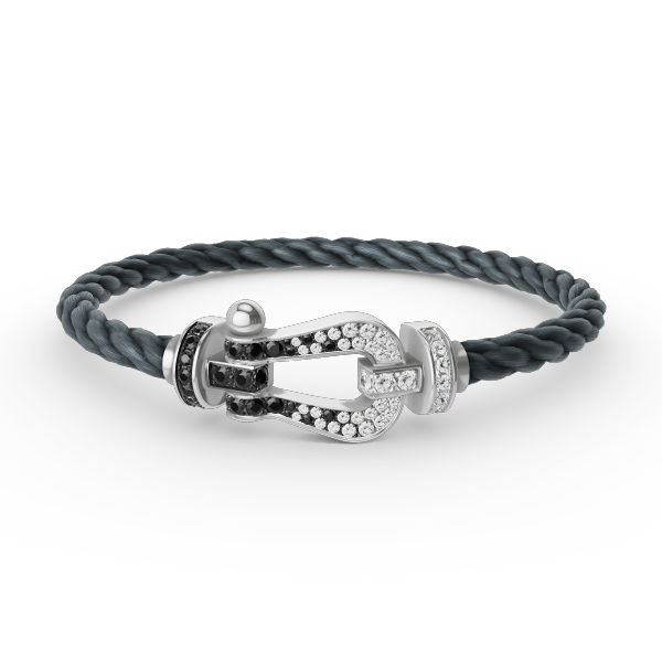 Miro FORCE LARGE HORSESHOE BLACK WHITE DIAMOND BRACELET SILVER
