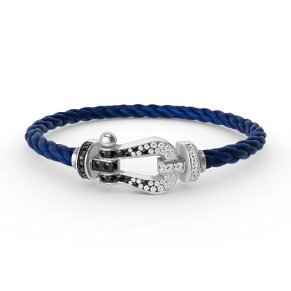Miro FORCE LARGE HORSESHOE BLACK WHITE DIAMOND BRACELET SILVER