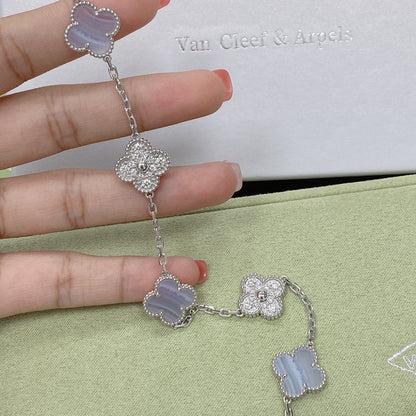 [Miro ]New  CLOVER 5 MOTIF PURPLE CHALCEDONY BRACELET COLLECTION