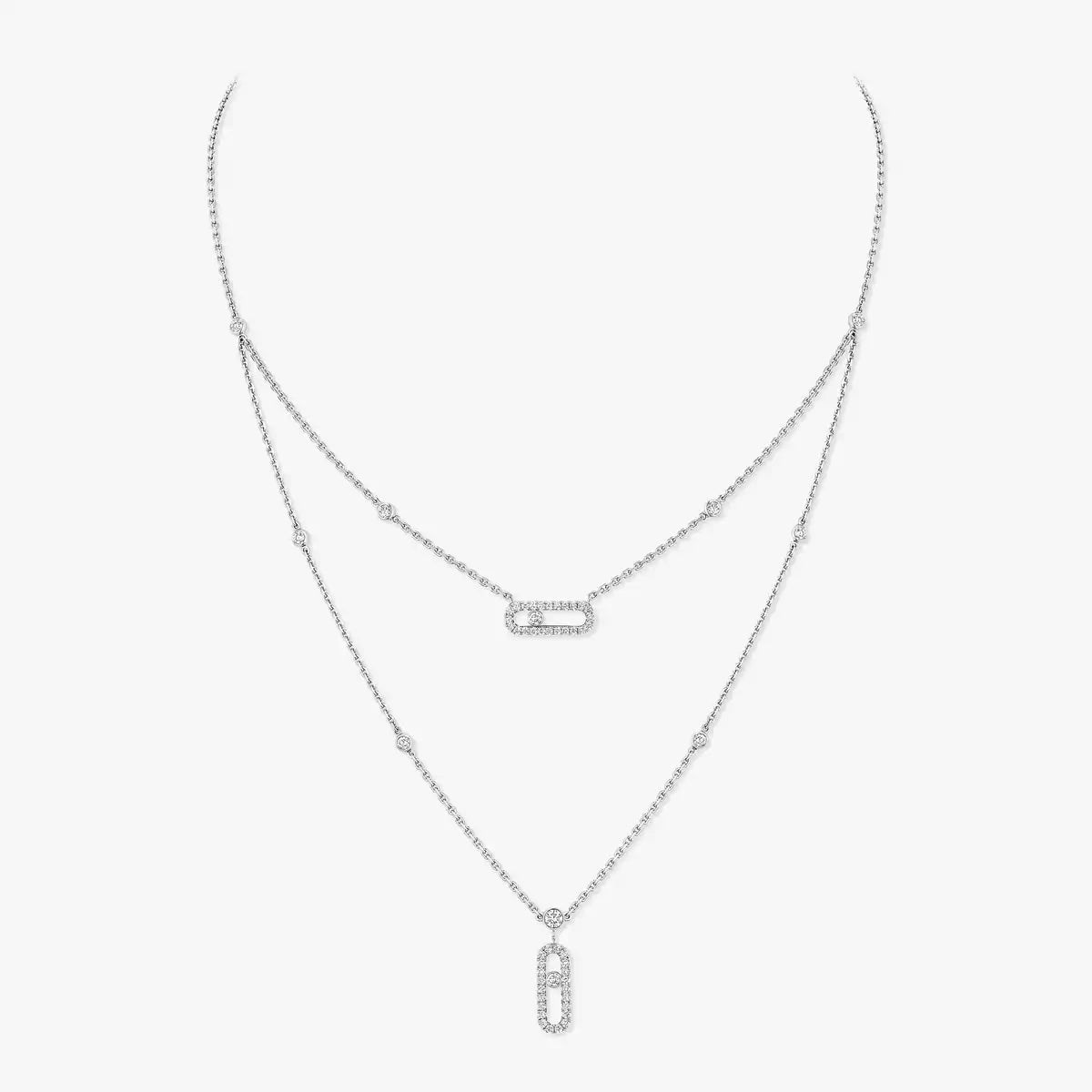 [Miro ]2 Rows Rose Gold Diamond Pave_ Necklace Move Uno